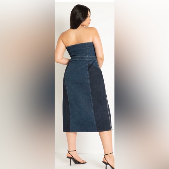 Eloquii Strapless Denim patchwork w/zipper splits Dress sz 24/26 - Picture 3 of 3